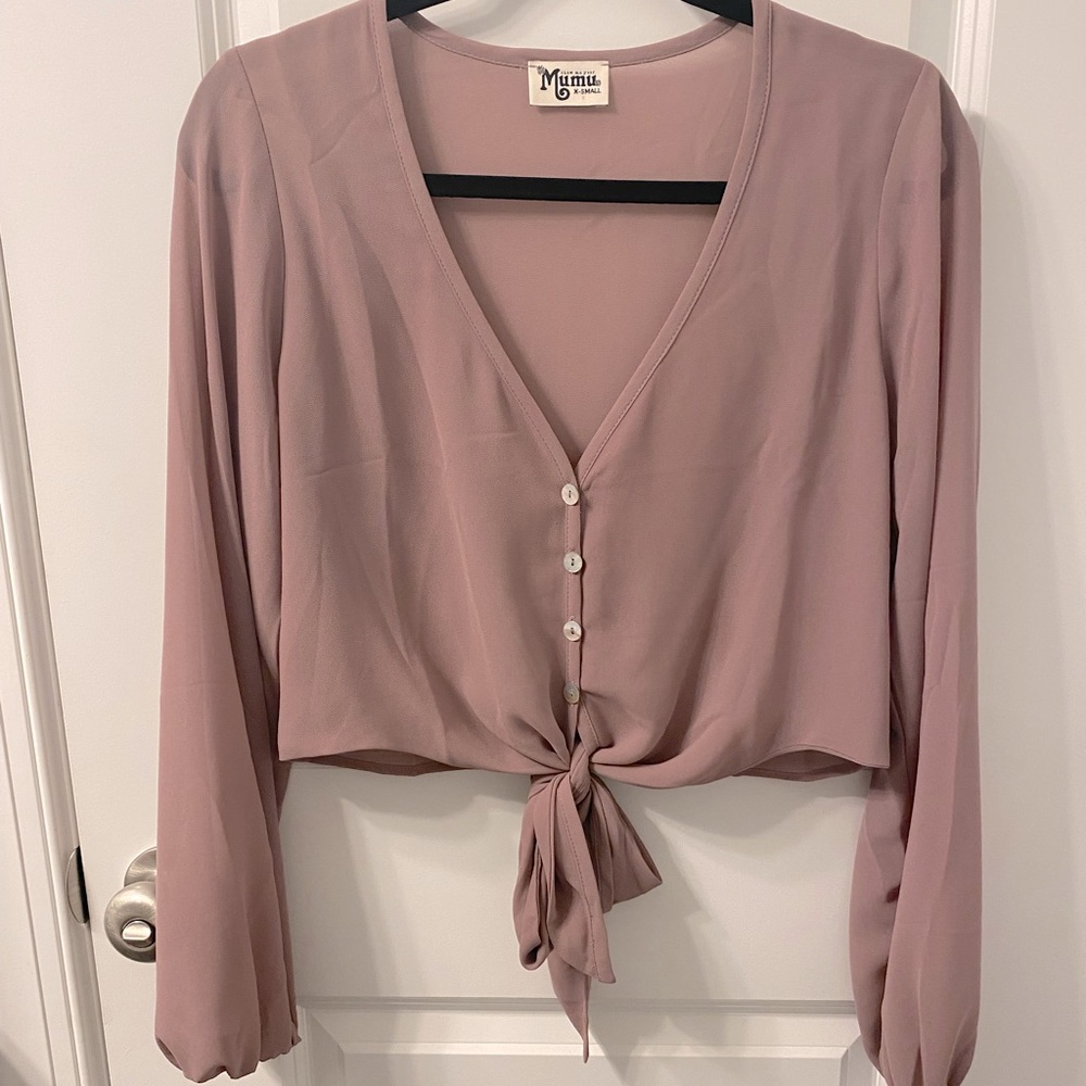 SMYM Tie Front Long Sleeve Blouse